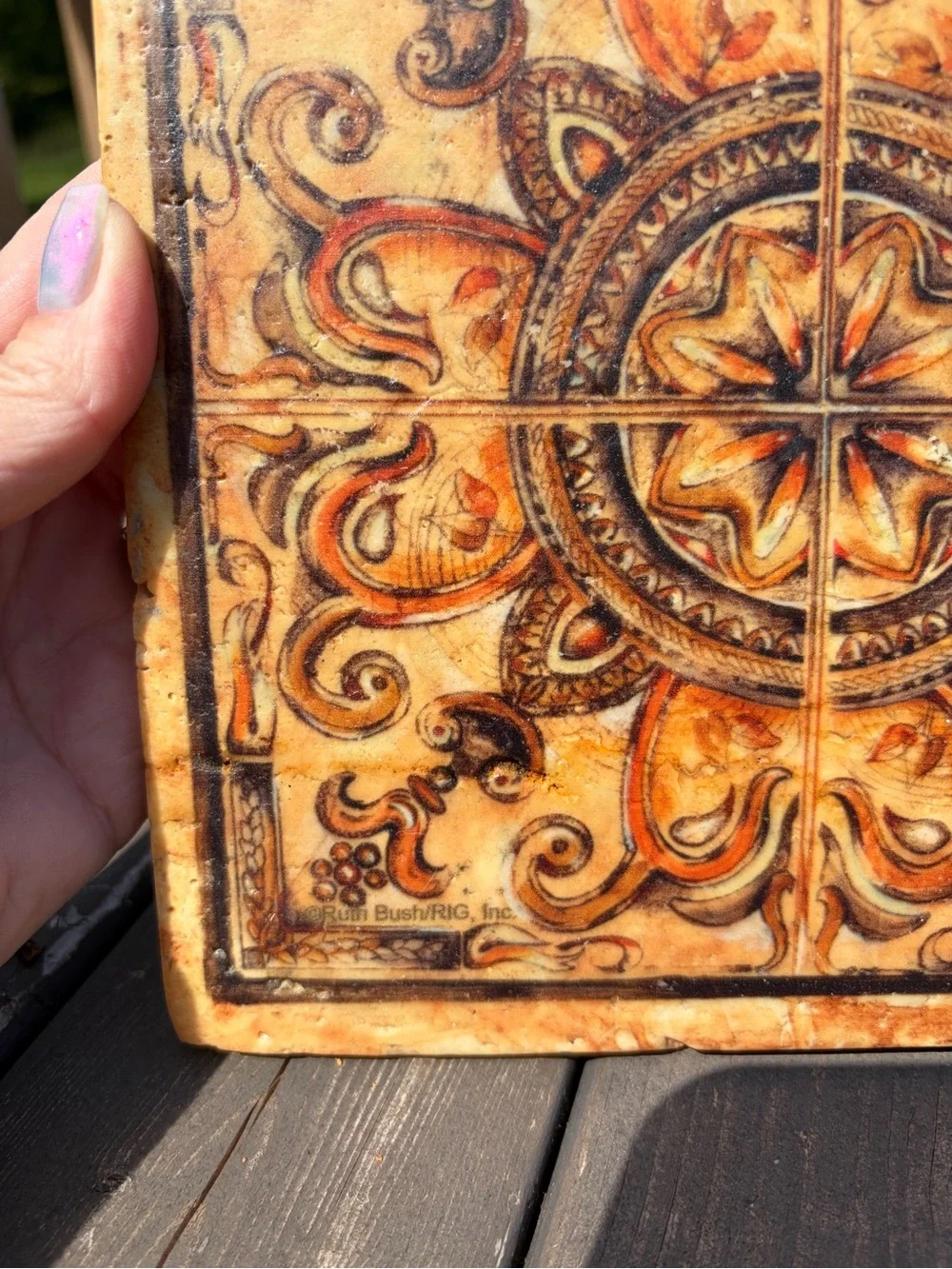 VINTAGE PIER 1 RUTH BUSH TRIVET TUSCAN SCROLL TILE ITALIAN FRESCO Heavy